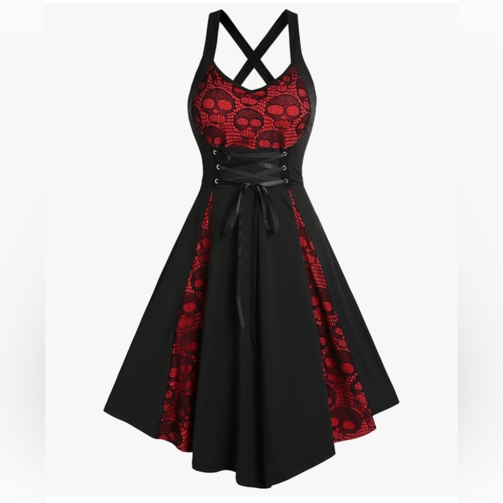 Black and Red Lace-Up Dress 3X